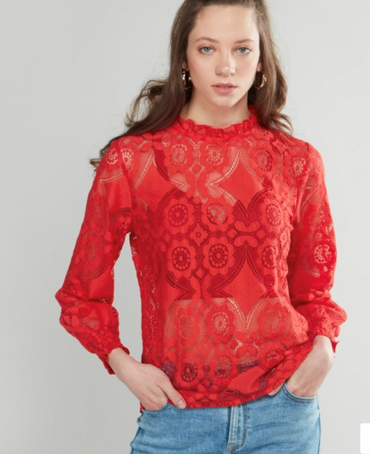 Lace Top with High Neck
