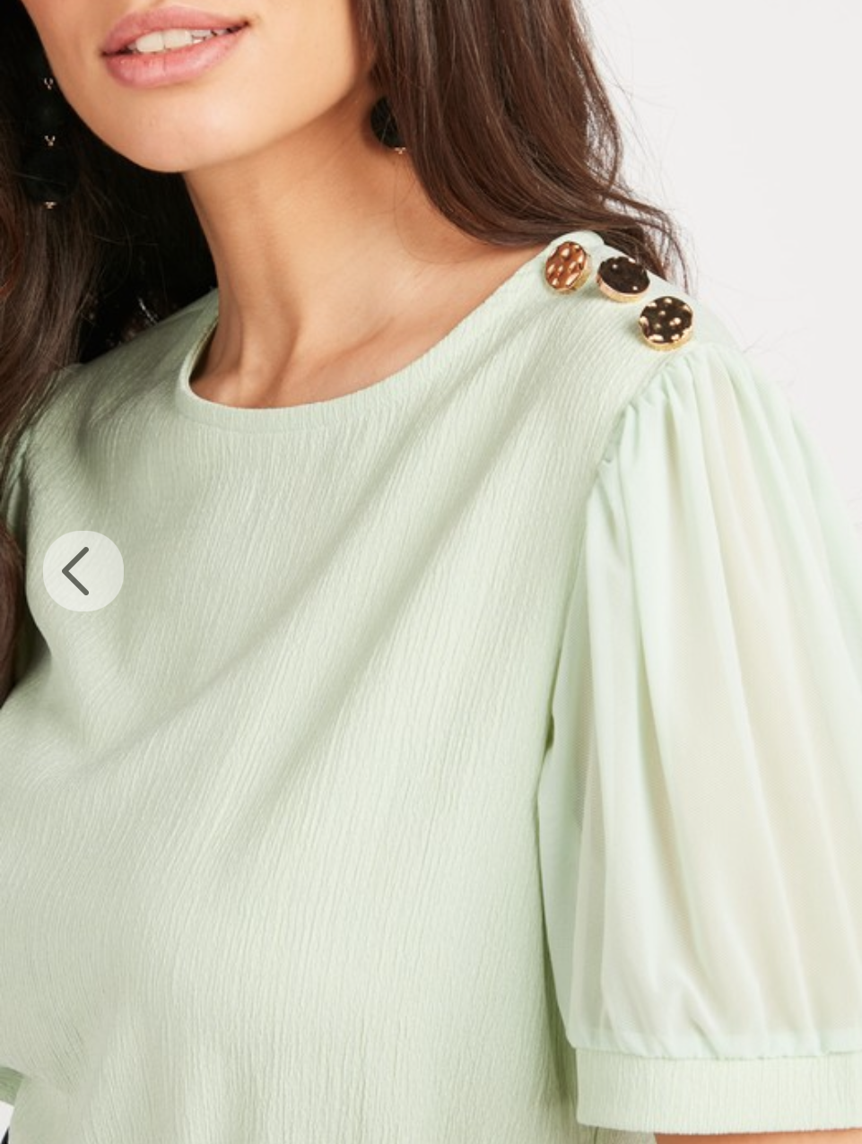 Textured Top with Round Neck and Sheer Sleeves in Green Colour