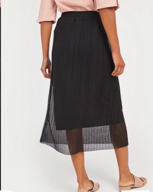 Black Chiffon Pleated Skirt with Lining