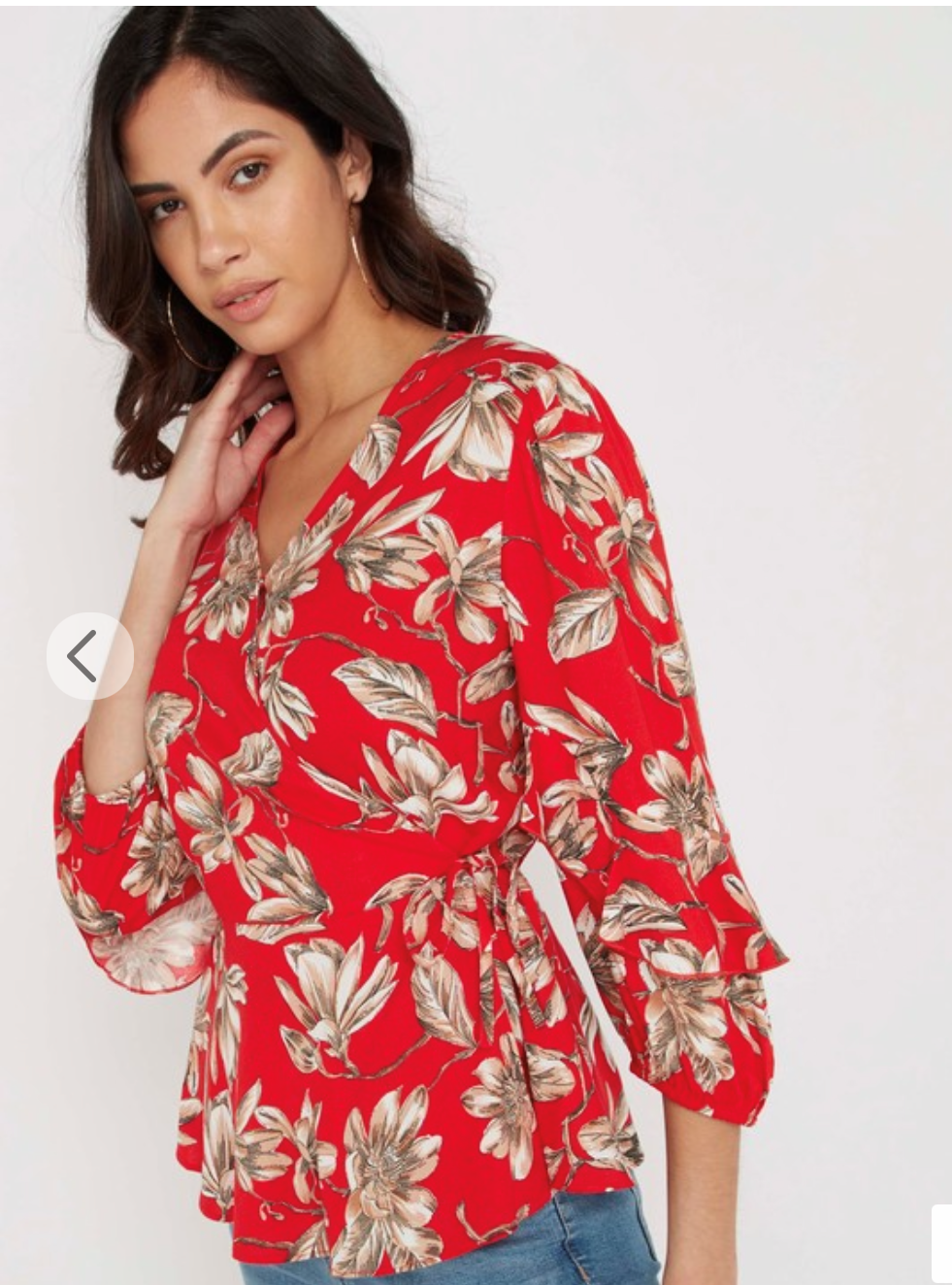 Floral Print Wrap Top with V-neck and Tie Ups