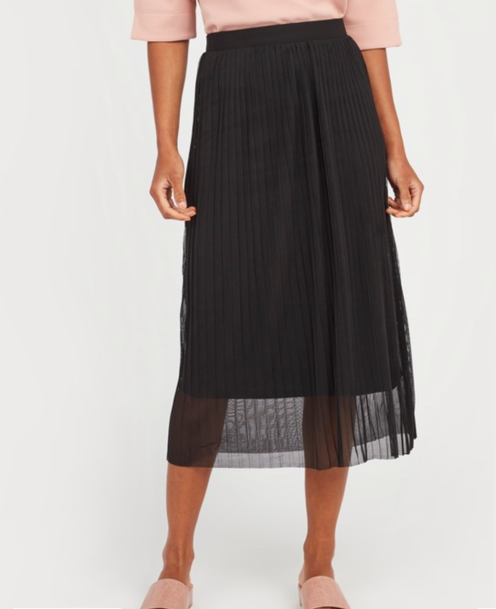 Black Chiffon Pleated Skirt with Lining