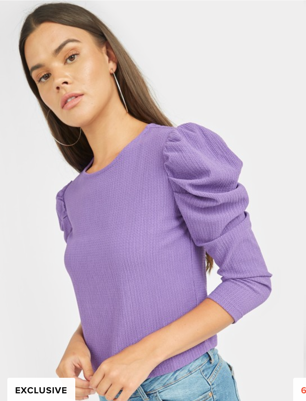 Textured Top with 3/4th Puffed Sleeves