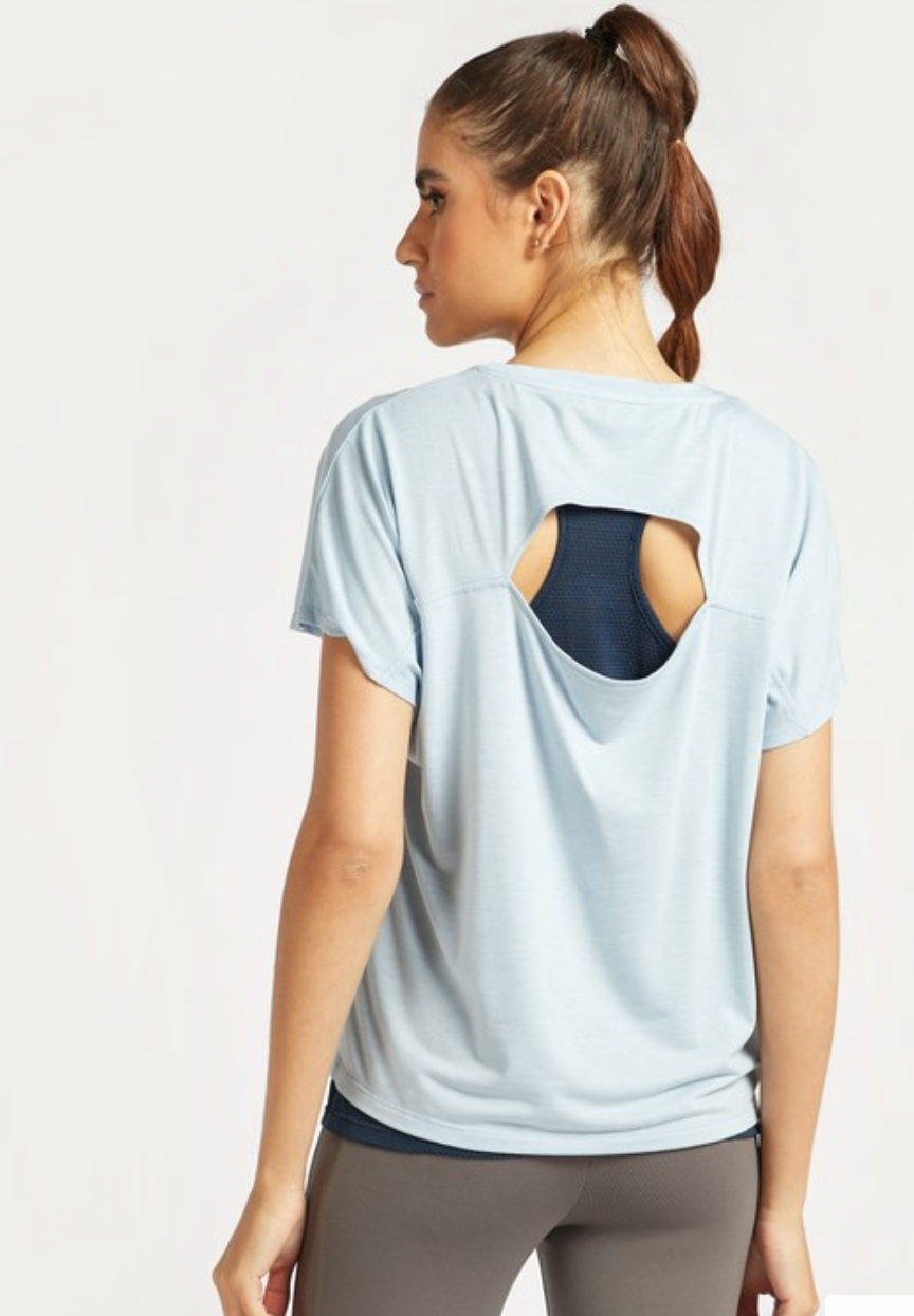 Printed Double Layered T-shirt with Back Detail and Cap Sleeves