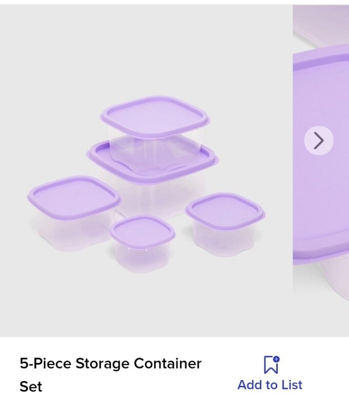 Set of 5 Plastic Food Containers in Purple Colour