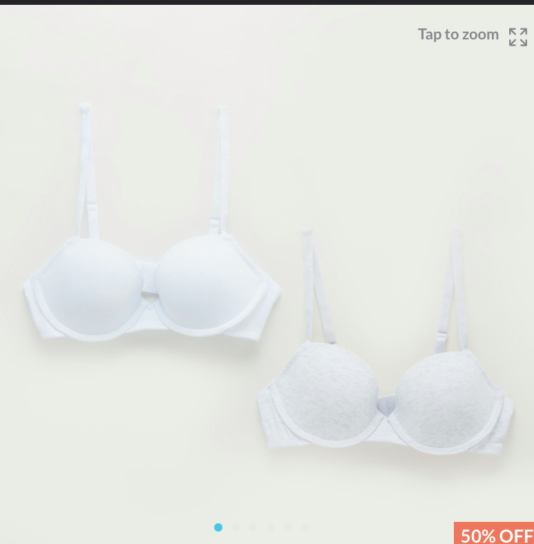 T-Shirt Bra (White and Light Grey) - Pack of 2