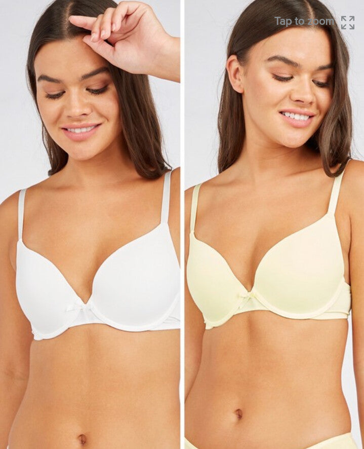 Solid Padded Plunge Bra with Hook and Eye Closure - Pack of 2