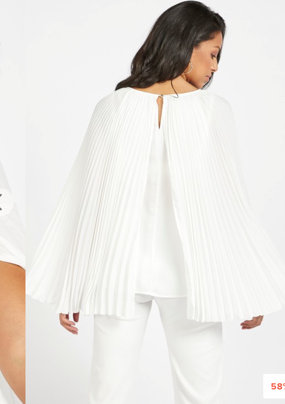 Solid Shell Top with Pleated Cape and Metallic Chain