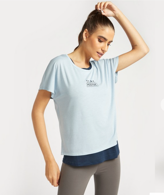 Printed Double Layered T-shirt with Back Detail and Cap Sleeves