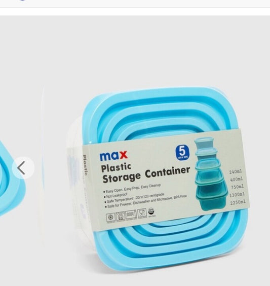 Set of 5 Plastic Food Containers in Blue Colour
