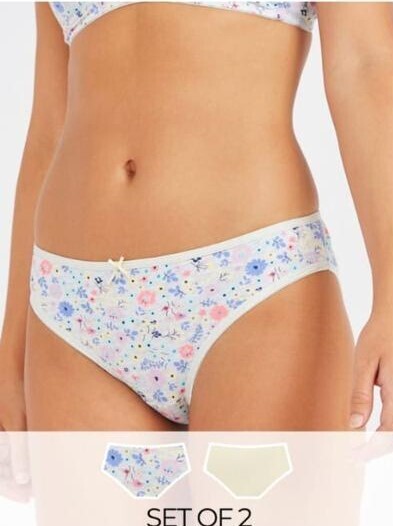 Floral Print Bikini Briefs - Pack of 2