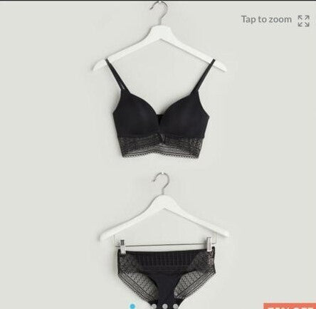 Lace Padded Plunge Bra with Briefs - Set of 2